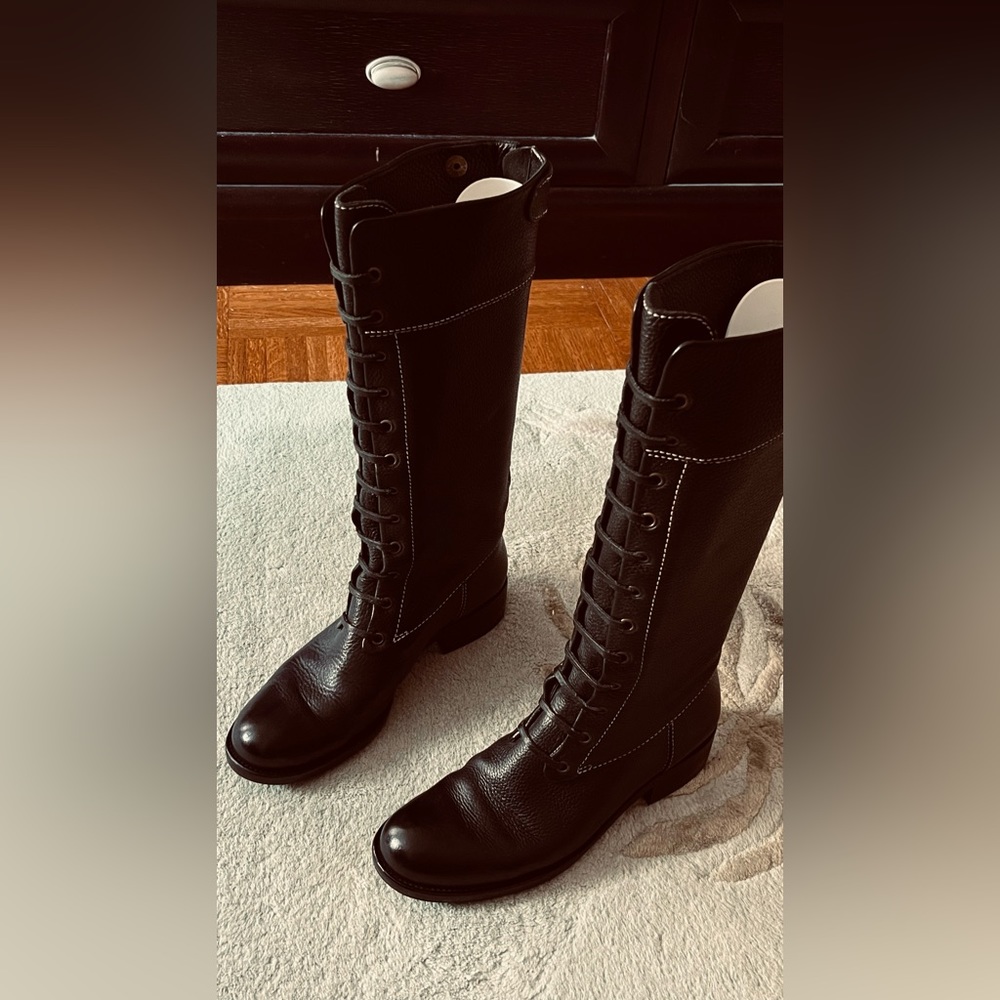 BCBGMAXAZRIA Black Leather Combat/Aviator Boots Size 8, resoled and shined.